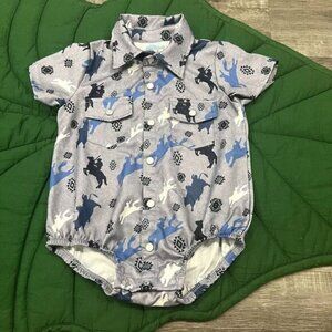 Shea Baby 12-18M Cowboy Rodeo Short Sleeve Pearl Snap Bubble Bodysuit Romper
